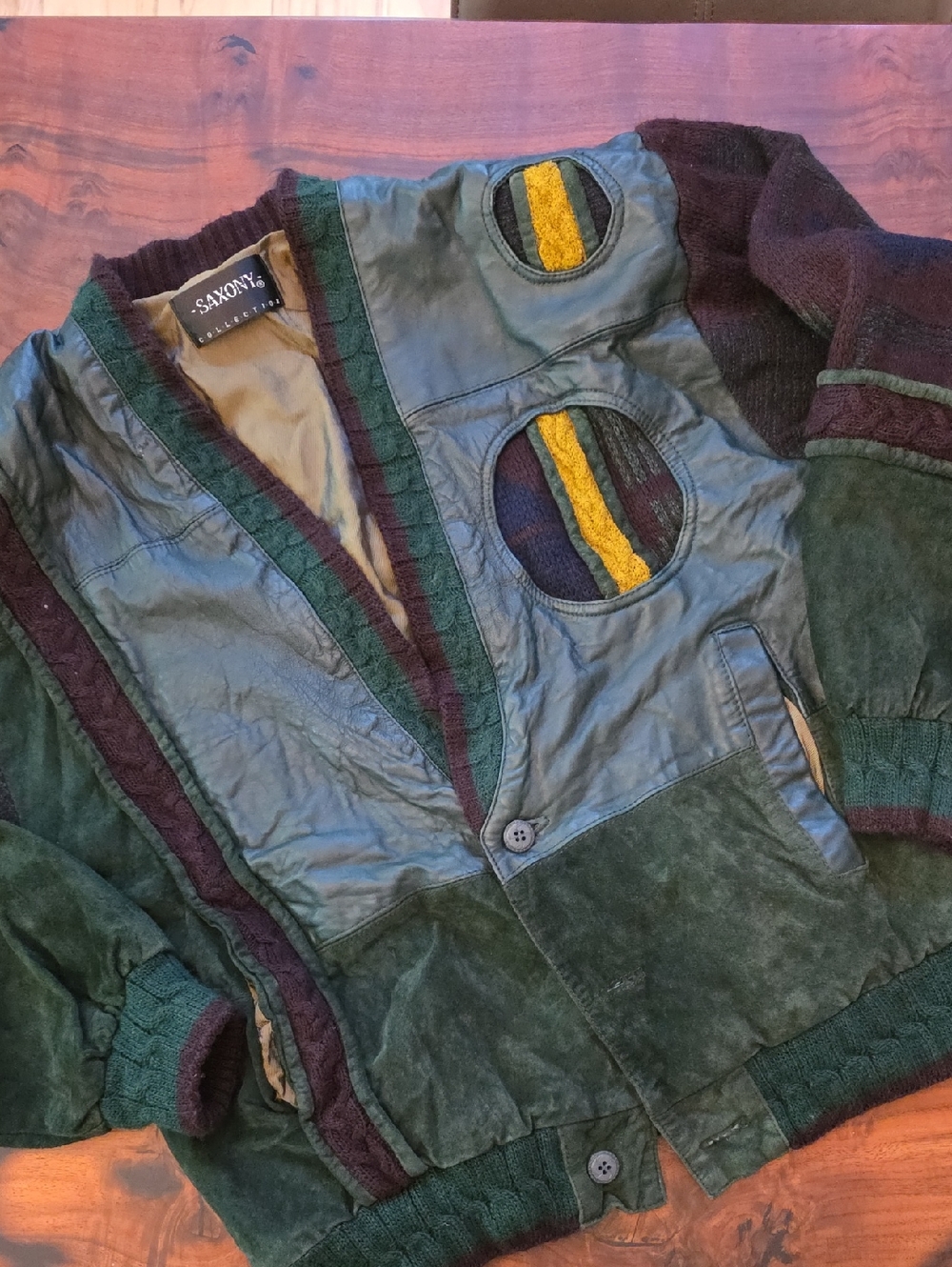 Saxony *Vintage* Green Leather & Knit Bomber Jacket